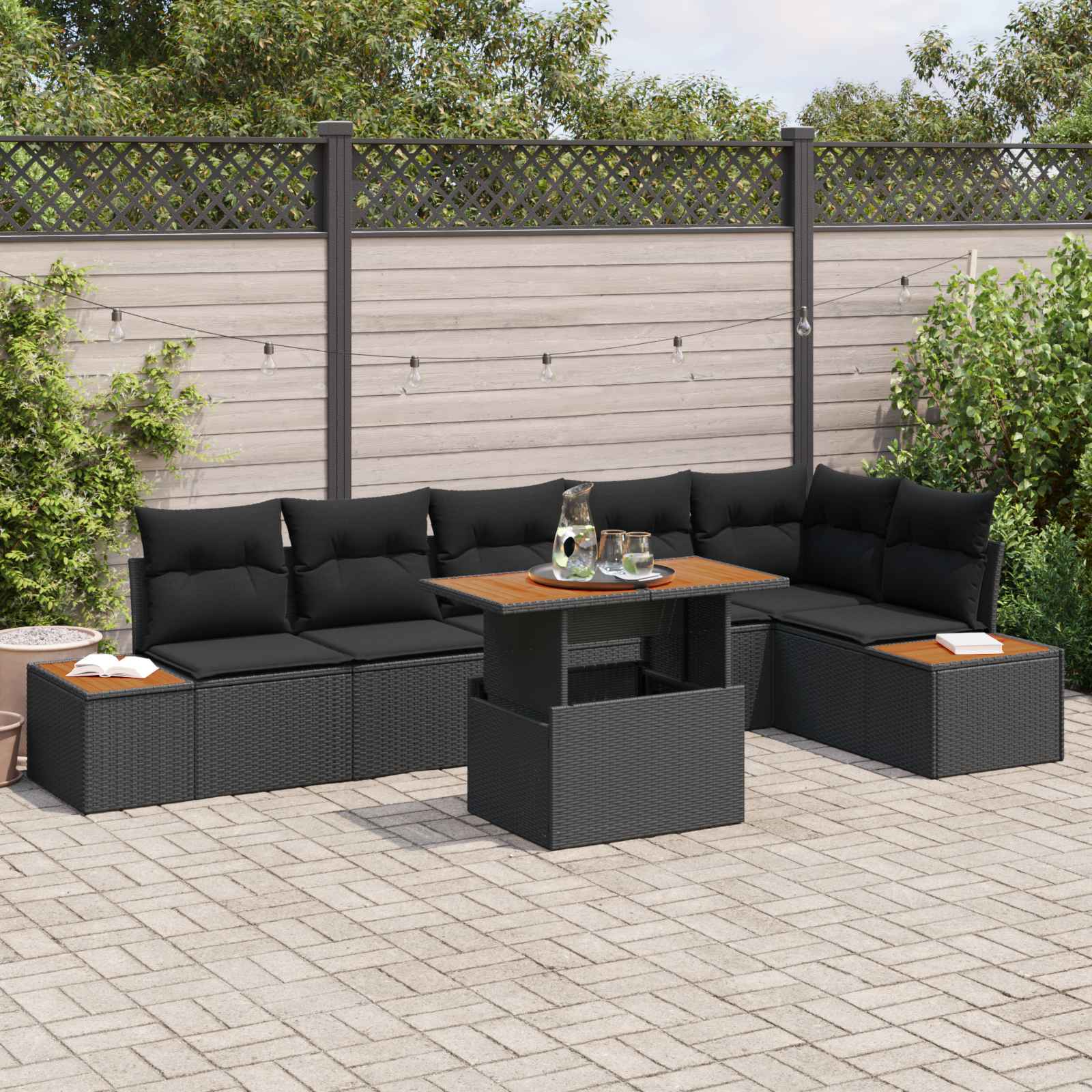 vidaXL Zestaw Sof na Ogród z przechowywaniem 7 pcs Czarny Polirattan