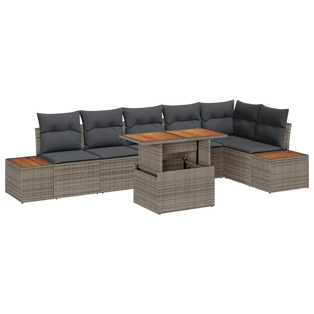 vidaXL Zestaw Sof na Ogród z przechowywaniem 7 pcs Szary Polirattan