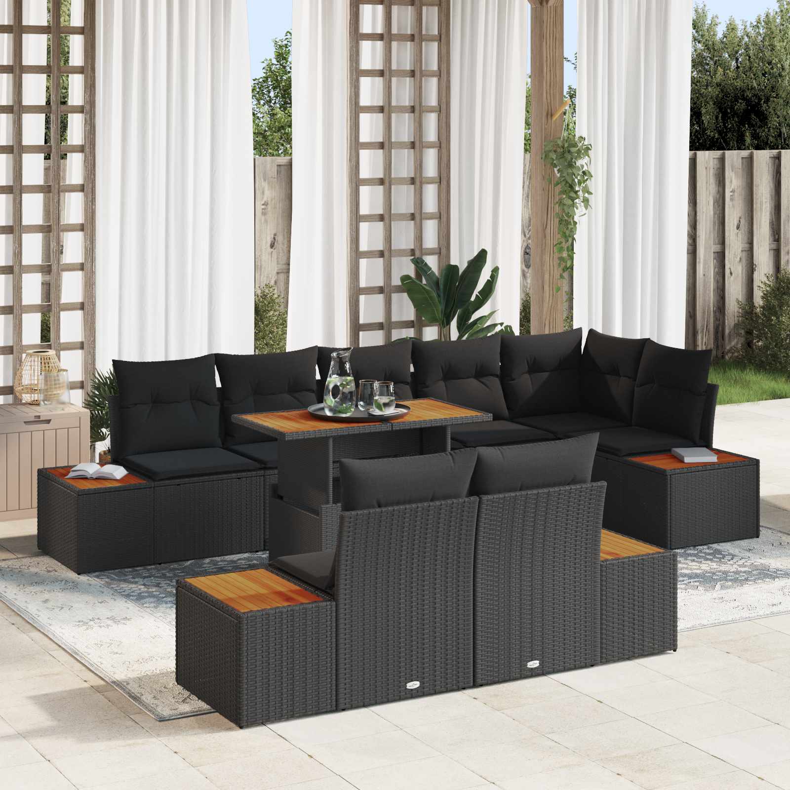 vidaXL Zestaw Sof na Ogród z przechowywaniem 9 pcs Czarny Polirattan
