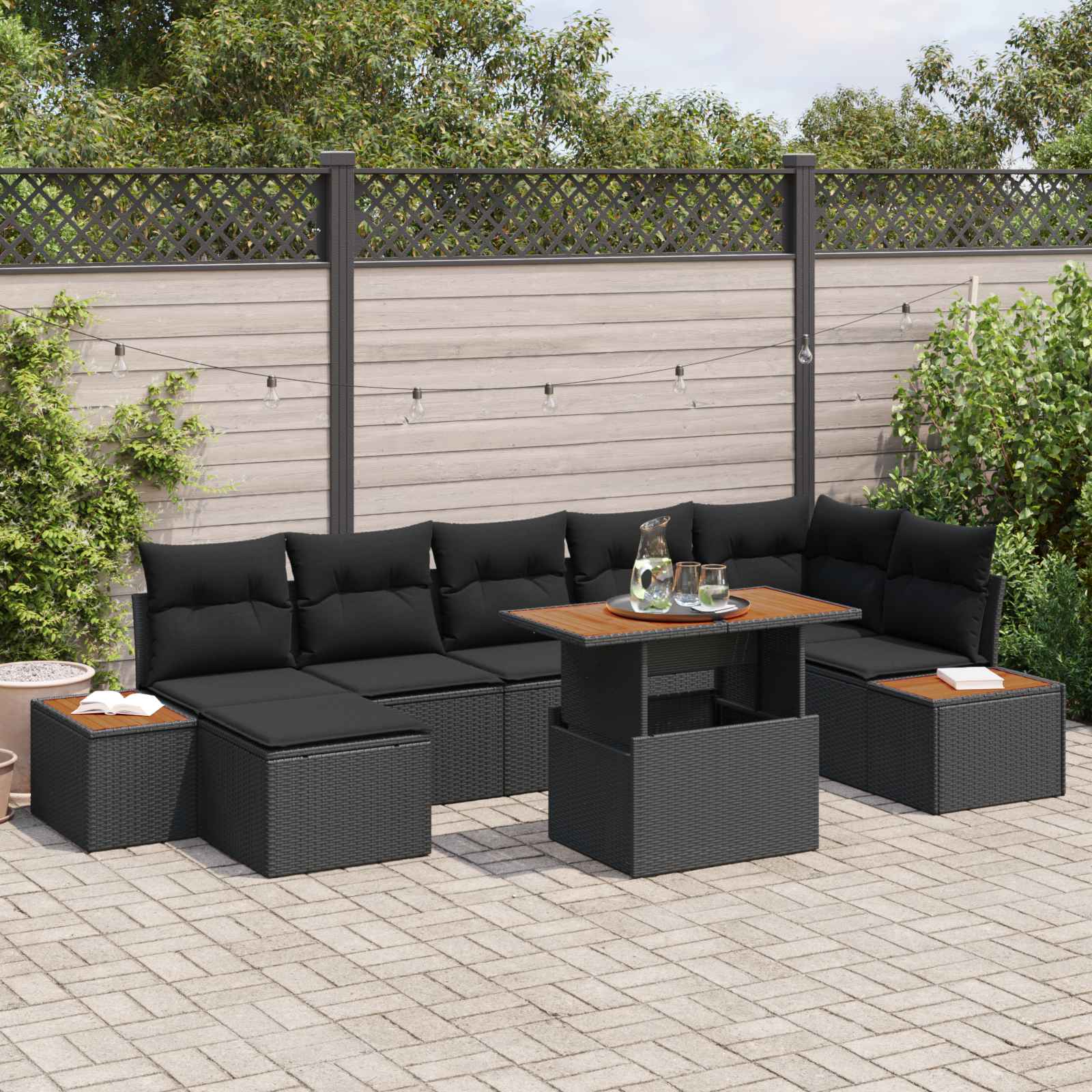 vidaXL Zestaw Sof na Ogród z przechowywaniem 8 pcs Czarny Polirattan