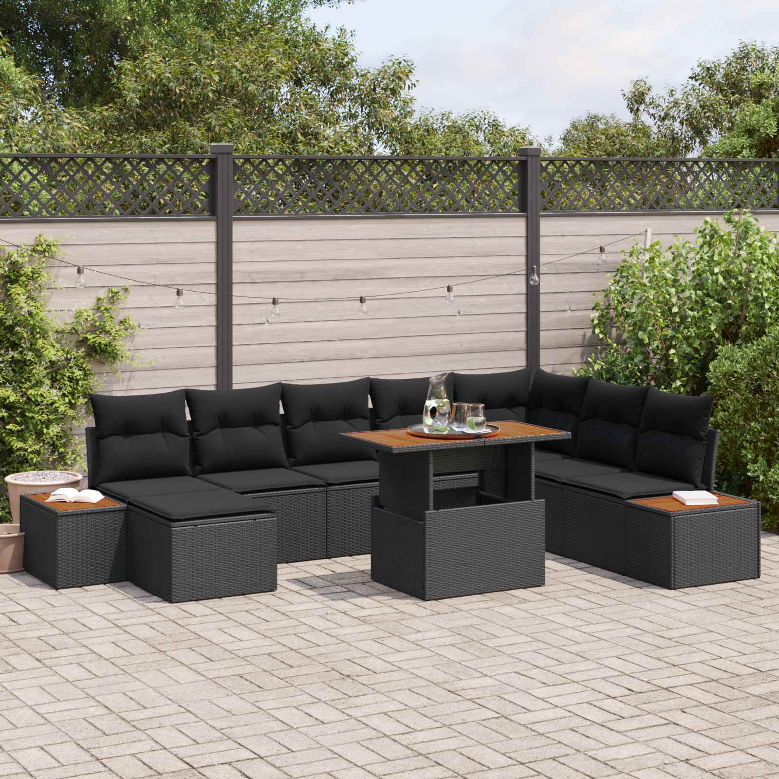 vidaXL Zestaw Sof na Ogród z przechowywaniem 9 pcs Czarny Polirattan