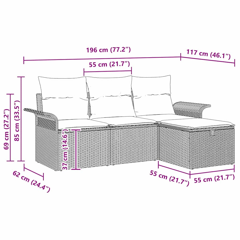 vidaXL Zestaw Sof na Ogród 4 pcs Czarny i kremowy Polirattan