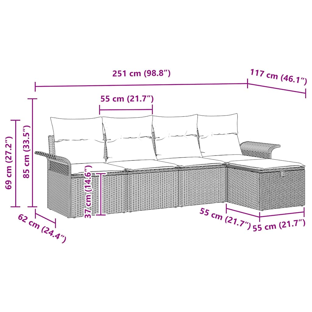 vidaXL Zestaw Sof na Ogród 5 pcs Czarny i kremowy polirattan
