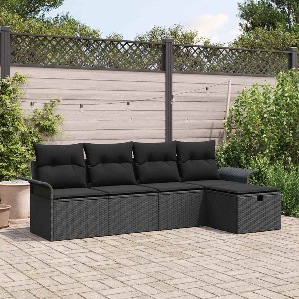 vidaXL Zestaw Sof na Ogród z poduszką 5 pcs Czarny polirattan