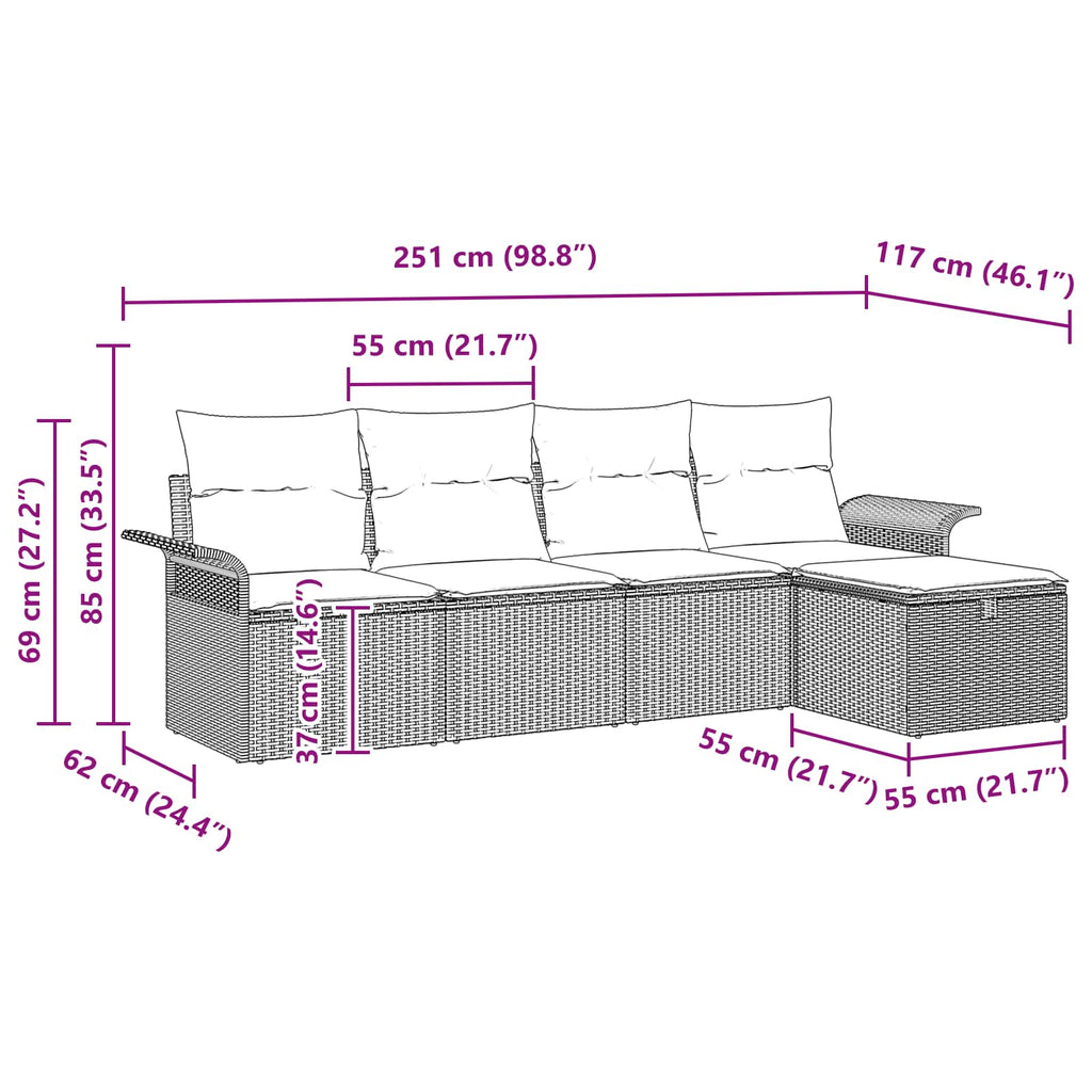 vidaXL Zestaw Sof na Ogród 5 pcs Brązowy i czerwony polirattan