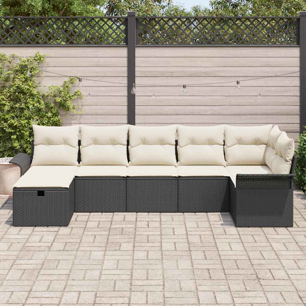 vidaXL Zestaw Sof na Ogród 7 pcs Czarny i kremowy polirattan