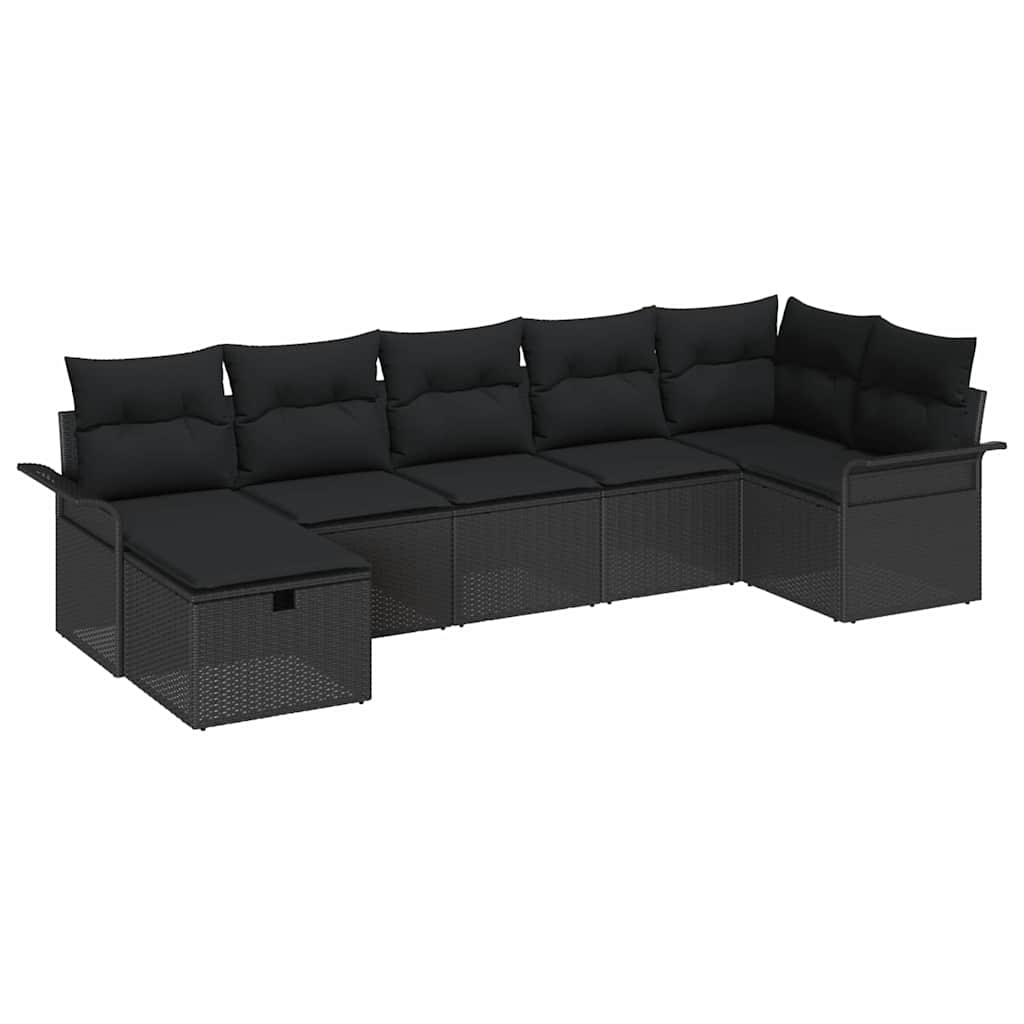 vidaXL Zestaw Sof na Ogród z poduszką 7 pcs Czarny polirattan