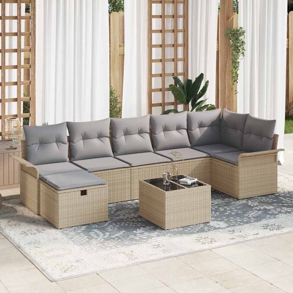 vidaXL Zestaw Sof na Ogród 8 szt. Beżowy i jasnoszary polirattan