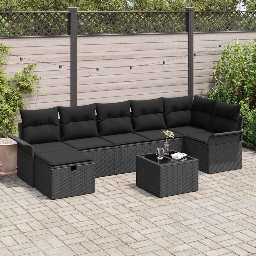 vidaXL Zestaw Sof na Ogród z poduszką 8 pcs Czarny polirattan