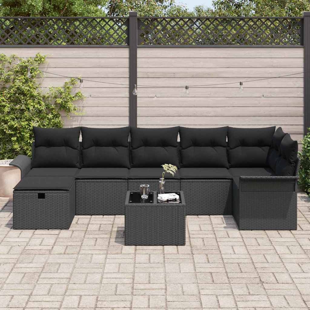 vidaXL Zestaw Sof na Ogród z poduszką 8 pcs Czarny polirattan