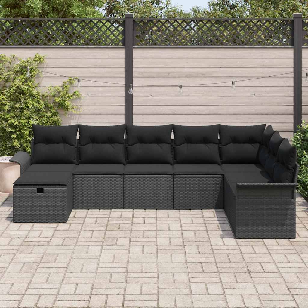 vidaXL Zestaw Sof na Ogród z poduszką 8 pcs Czarny polirattan