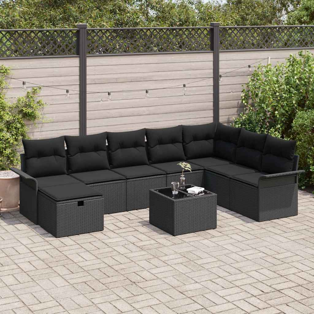 vidaXL Zestaw Sof na Ogród z poduszką 9 pcs Czarny polirattan