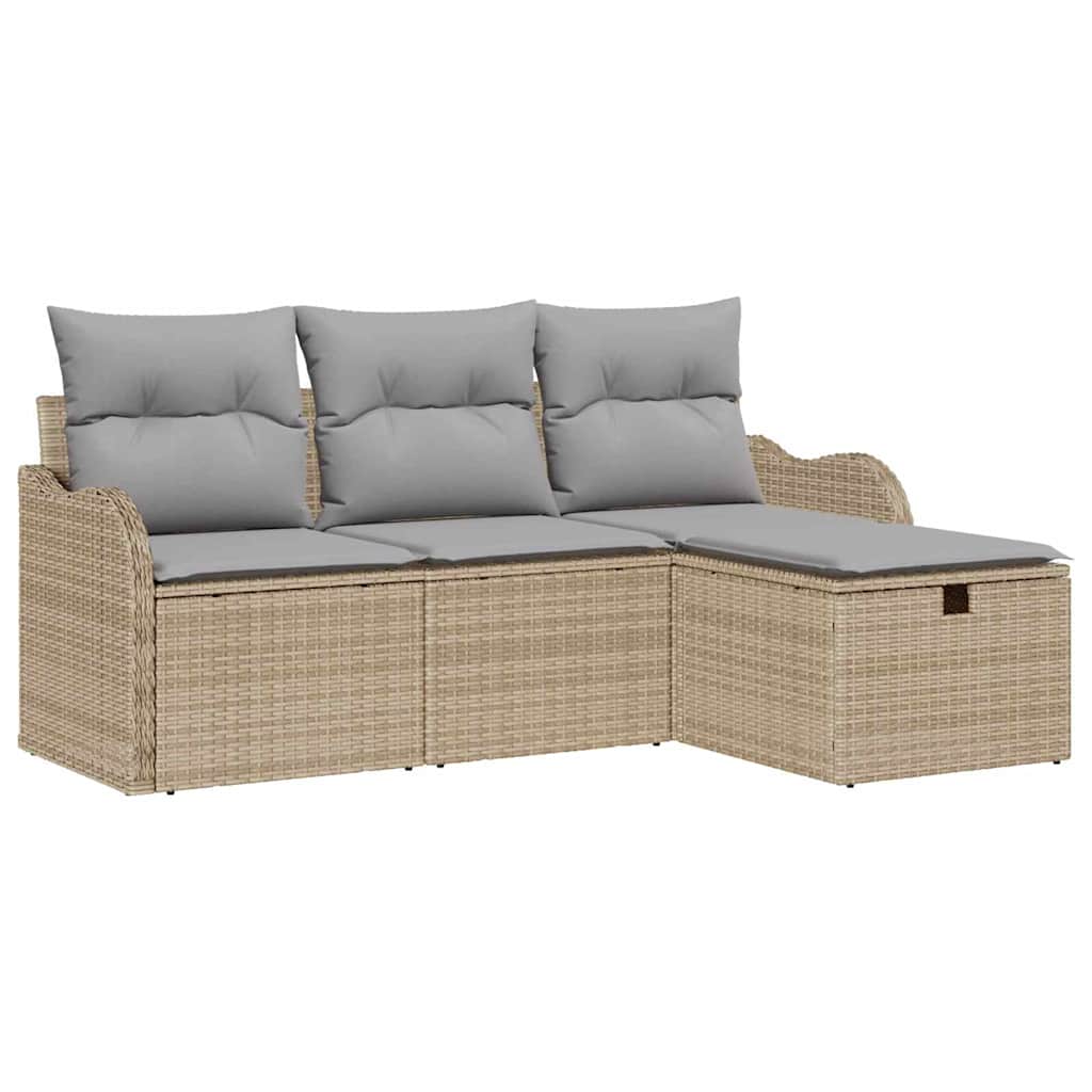 vidaXL Zestaw Sof na Ogród 4 szt. Beżowy i jasnoszary polirattan