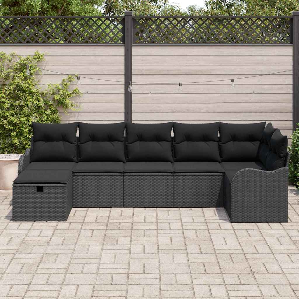vidaXL Zestaw Sof z poduszką z przechowywaniem 7 pcs Czarny polirattan