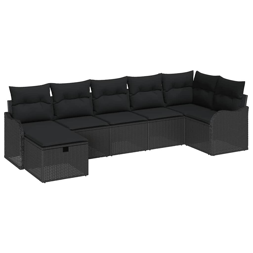 vidaXL Zestaw Sof z poduszką z przechowywaniem 7 pcs Czarny polirattan
