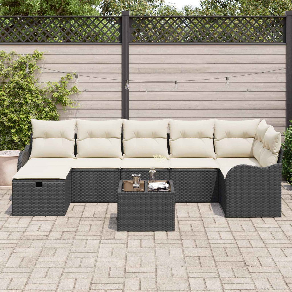 vidaXL Zestaw Sof z poduszką 8 pcs Czarny i kremowy polirattan