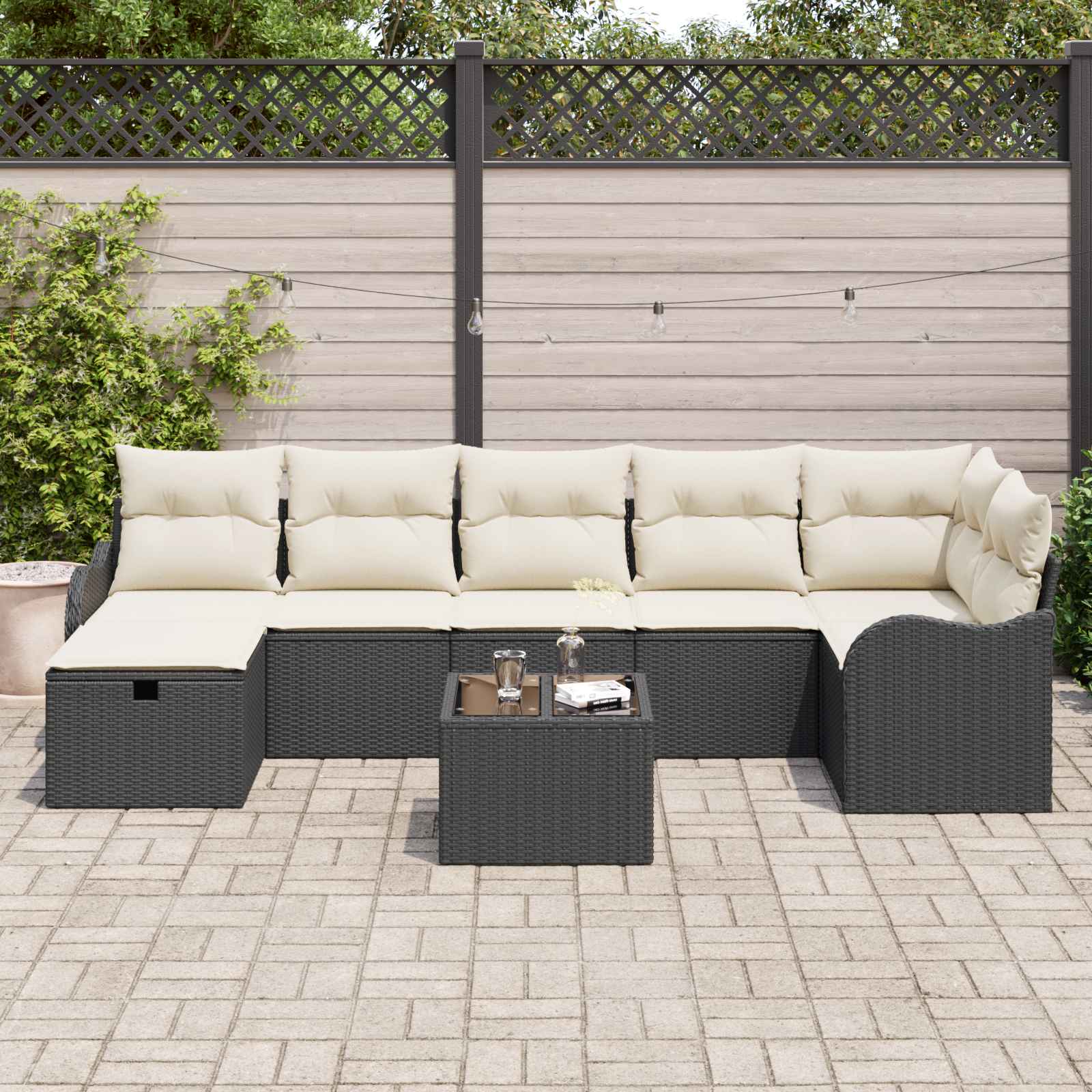 vidaXL Zestaw Sof z poduszką 8 pcs Czarny i kremowy polirattan