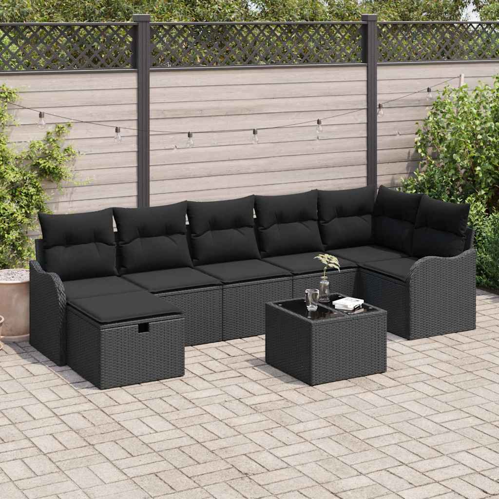 vidaXL Zestaw Sof z poduszką z przechowywaniem 8 pcs Czarny polirattan