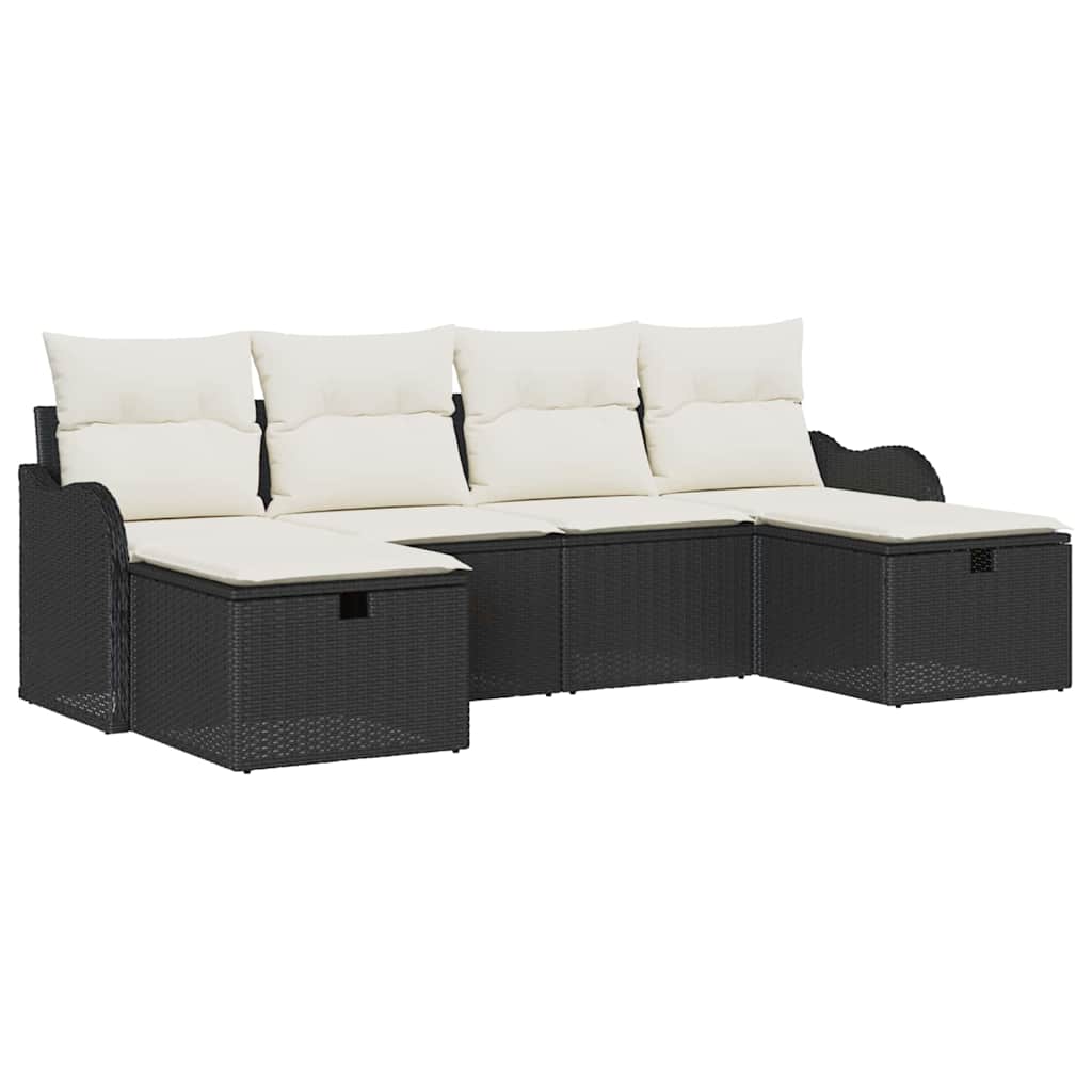 vidaXL Zestaw Sof z poduszką 6 pcs Czarny i kremowy polirattan