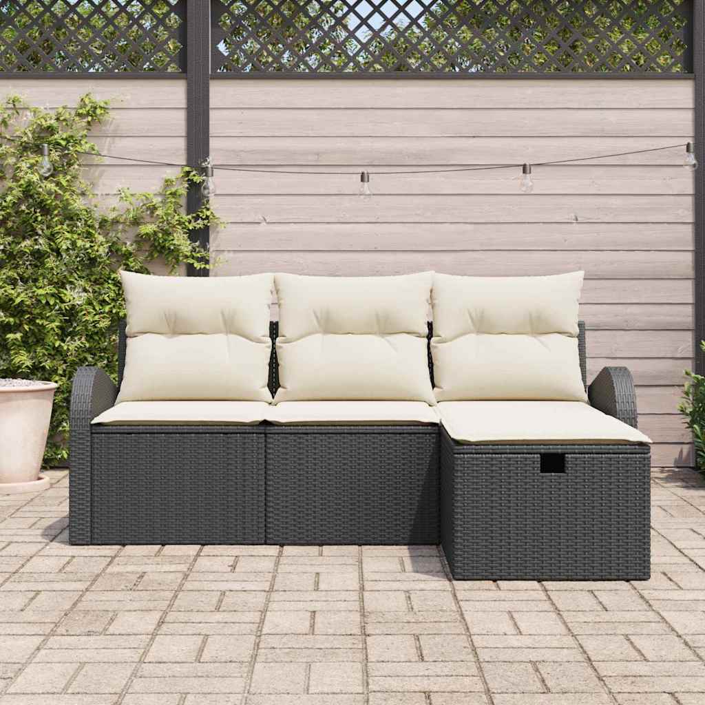 vidaXL Zestaw Sof z poduszką 4 pcs Czarny i kremowy polirattan