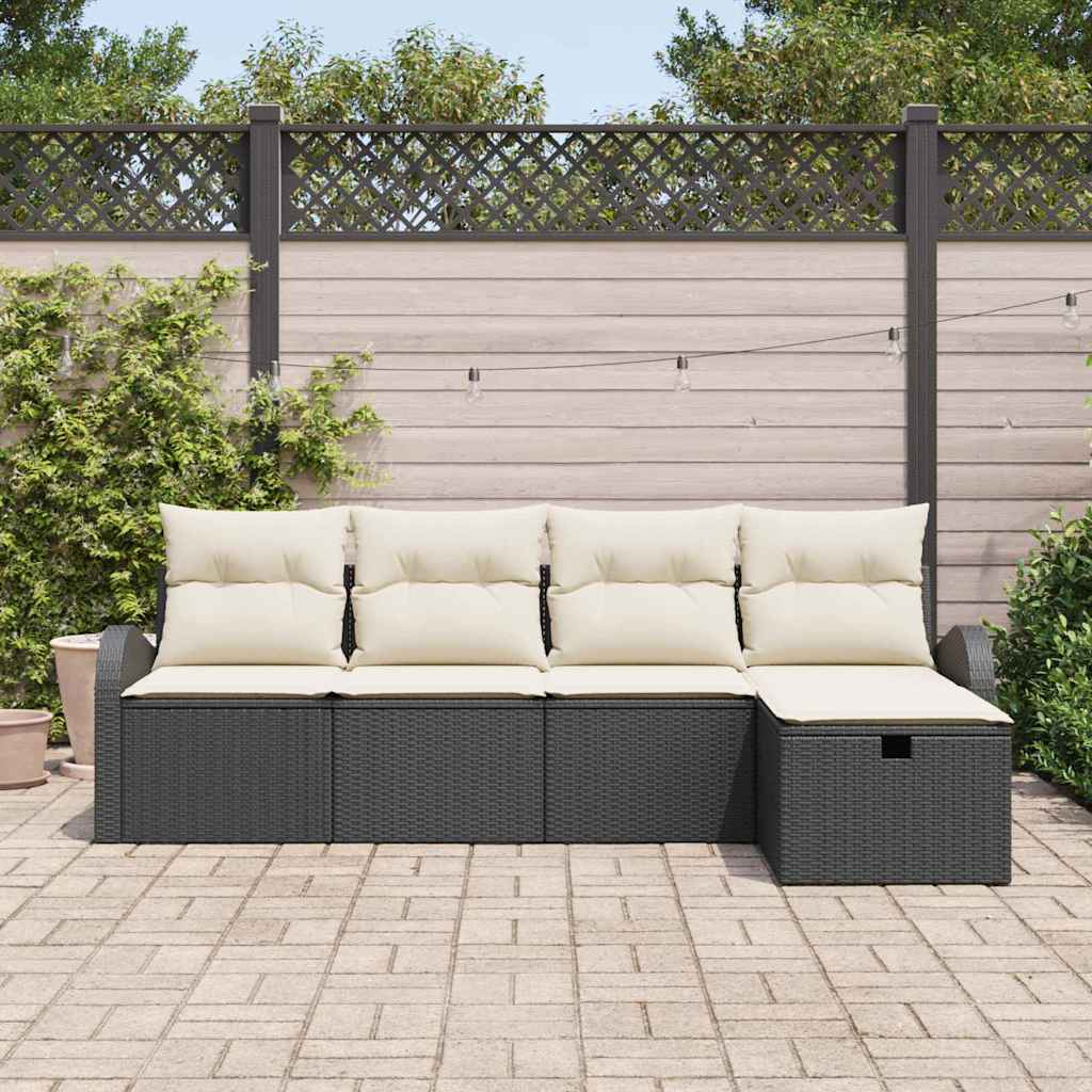 vidaXL Zestaw Sof z poduszką 5 pcs Czarny i kremowy polirattan