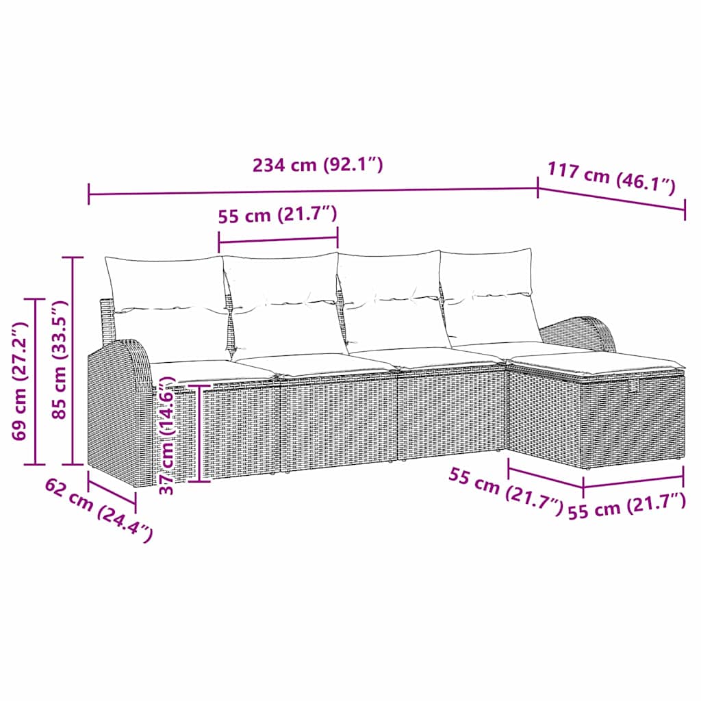 vidaXL Zestaw Sof z poduszką 5 pcs Czarny i kremowy polirattan