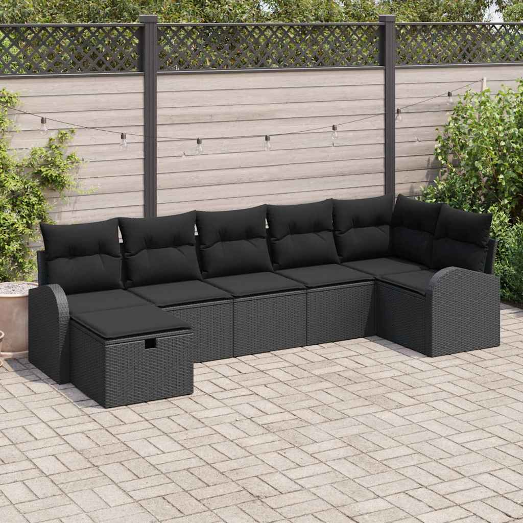 vidaXL Zestaw Sof z poduszką z przechowywaniem 7 pcs Czarny polirattan