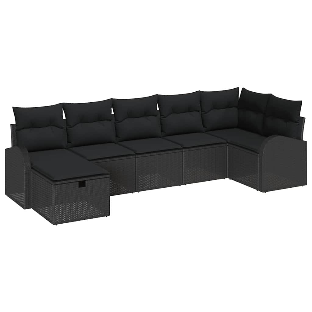 vidaXL Zestaw Sof z poduszką z przechowywaniem 7 pcs Czarny polirattan