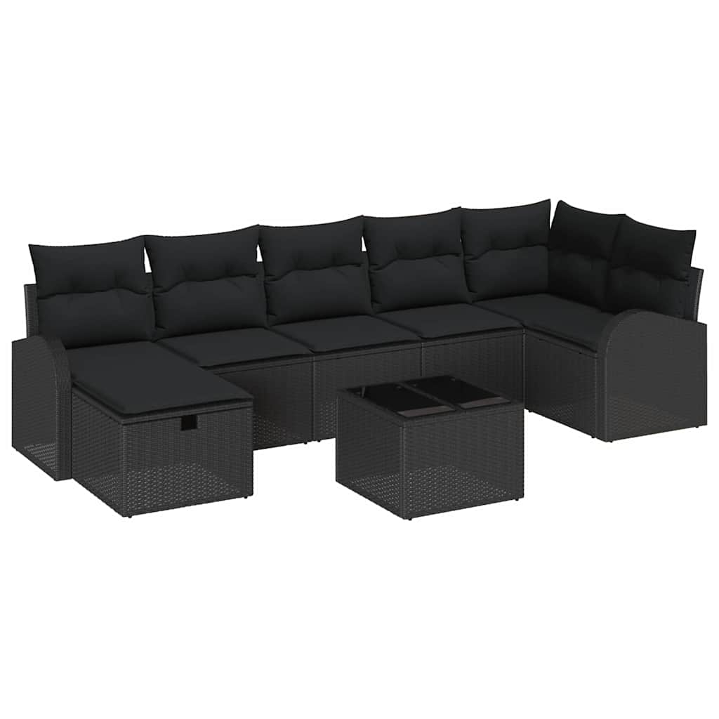vidaXL Zestaw Sof z poduszką z przechowywaniem 8 pcs Czarny polirattan