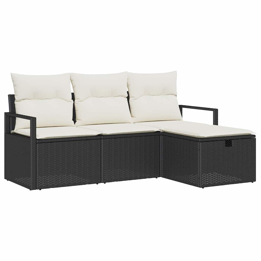 vidaXL Zestaw Sof z poduszką 4 pcs Czarny i kremowy polirattan