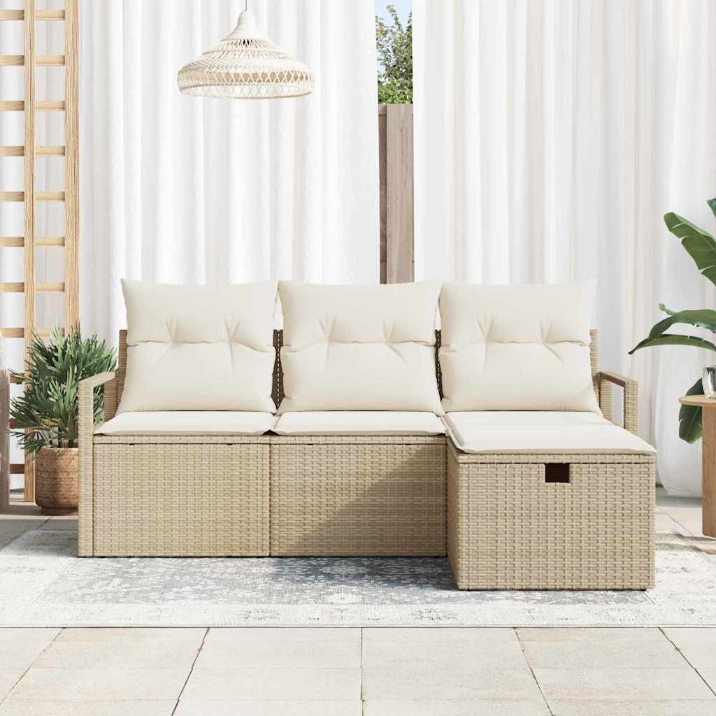 vidaXL Zestaw Sof z poduszką 4 pcs Beżowy i kremowy polirattan