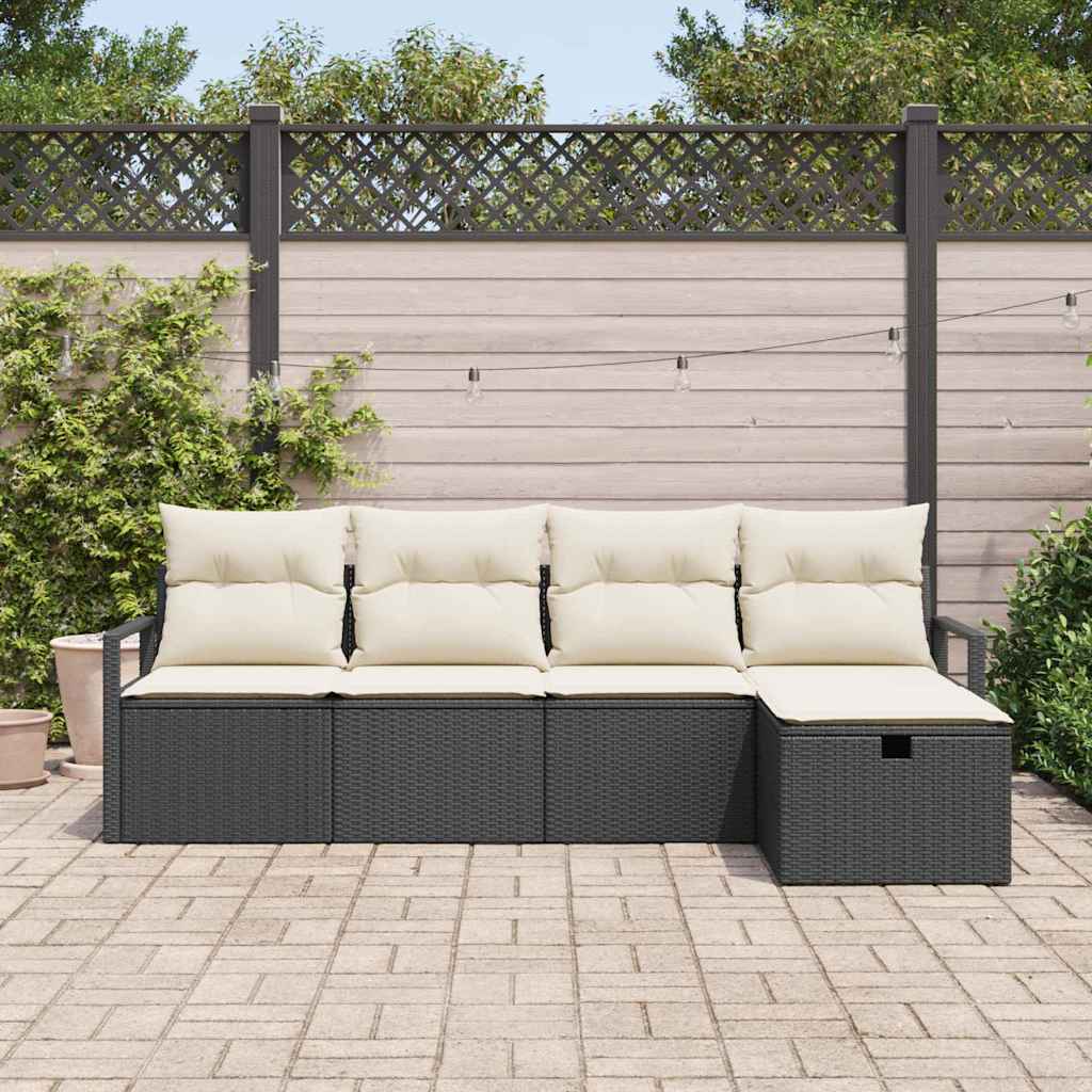 vidaXL Zestaw Sof z poduszką 5 pcs Czarny i kremowy polirattan