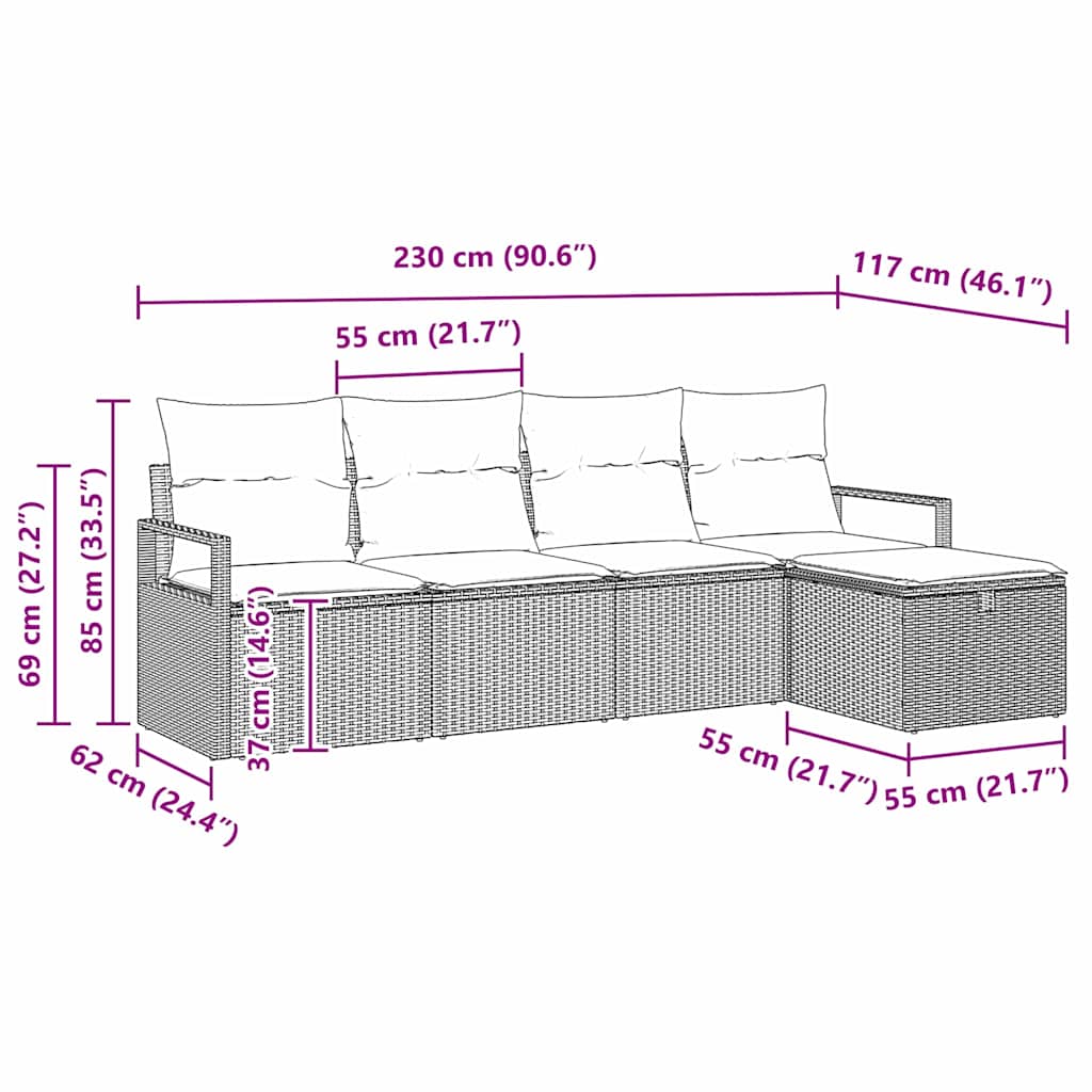 vidaXL Zestaw Sof z poduszką 5 pcs Czarny i kremowy polirattan