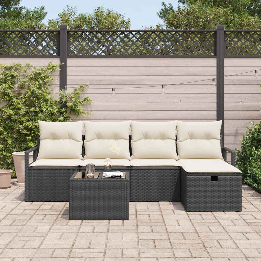 vidaXL Zestaw Sof z poduszką 6 pcs Czarny i kremowy polirattan