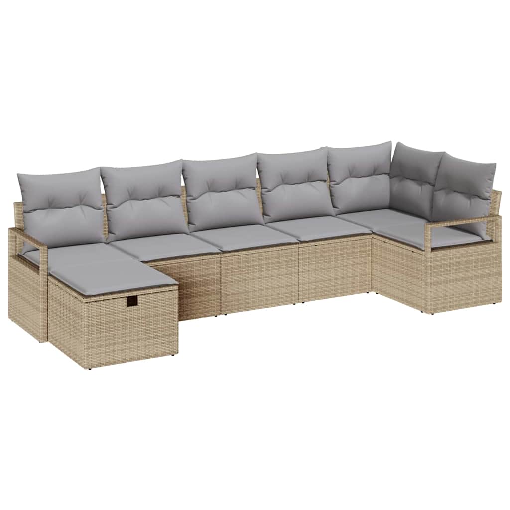 vidaXL Zestaw Sof 7 szt. Beżowy i jasnoszary polirattan