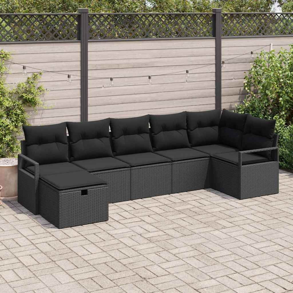 vidaXL Zestaw Sof z poduszką z przechowywaniem 7 pcs Czarny polirattan