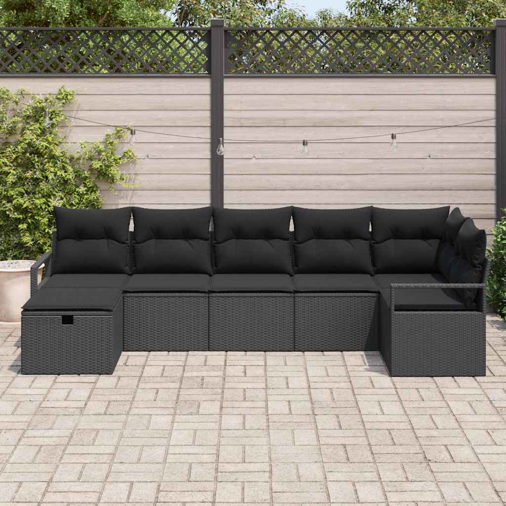 vidaXL Zestaw Sof z poduszką z przechowywaniem 7 pcs Czarny polirattan