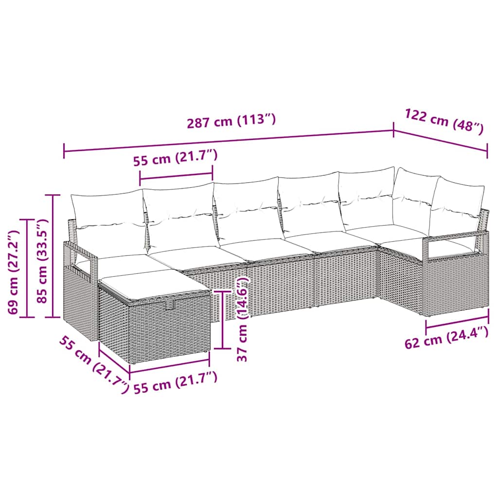 vidaXL Zestaw Sof z poduszką z przechowywaniem 7 pcs Czarny polirattan