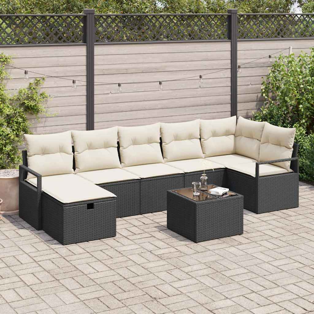 vidaXL Zestaw Sof z poduszką 8 pcs Czarny i kremowy polirattan