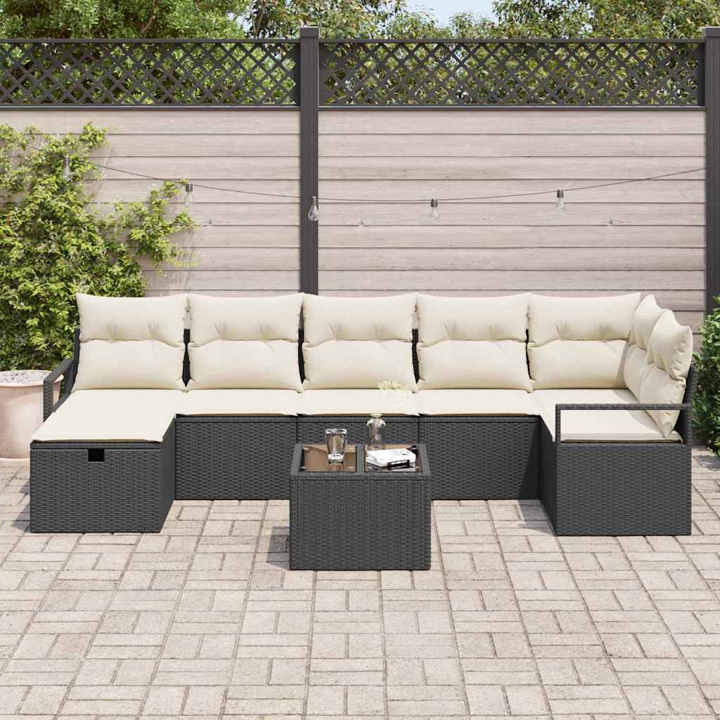 vidaXL Zestaw Sof z poduszką 8 pcs Czarny i kremowy polirattan