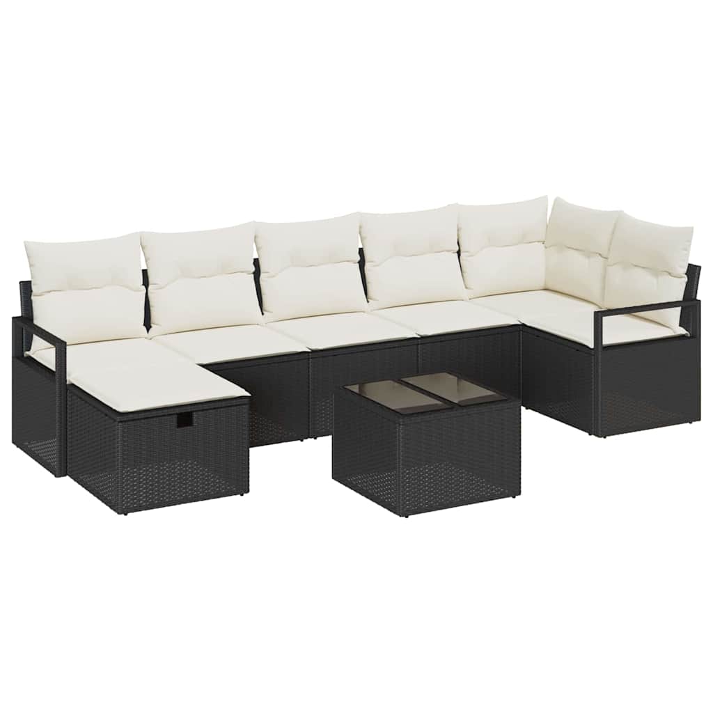 vidaXL Zestaw Sof z poduszką 8 pcs Czarny i kremowy polirattan