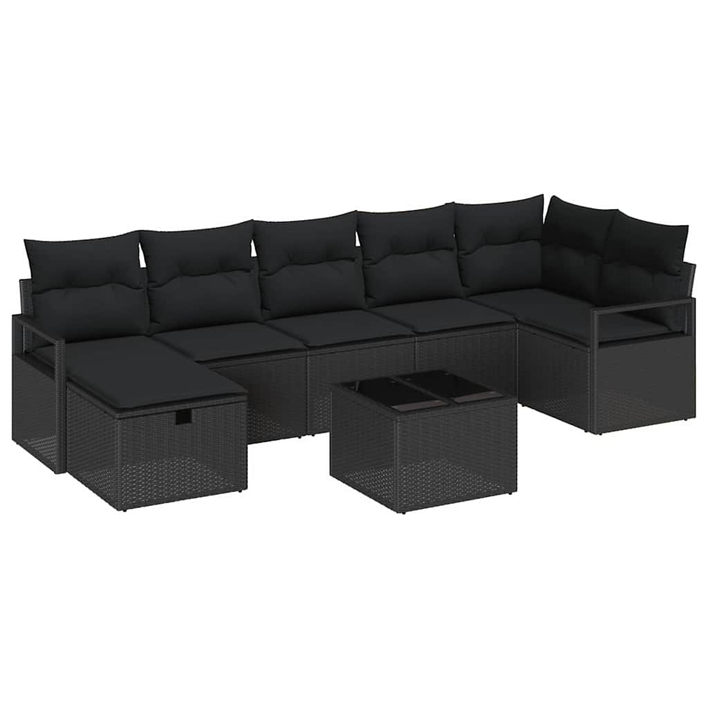 vidaXL Zestaw Sof z poduszką z przechowywaniem 8 pcs Czarny polirattan