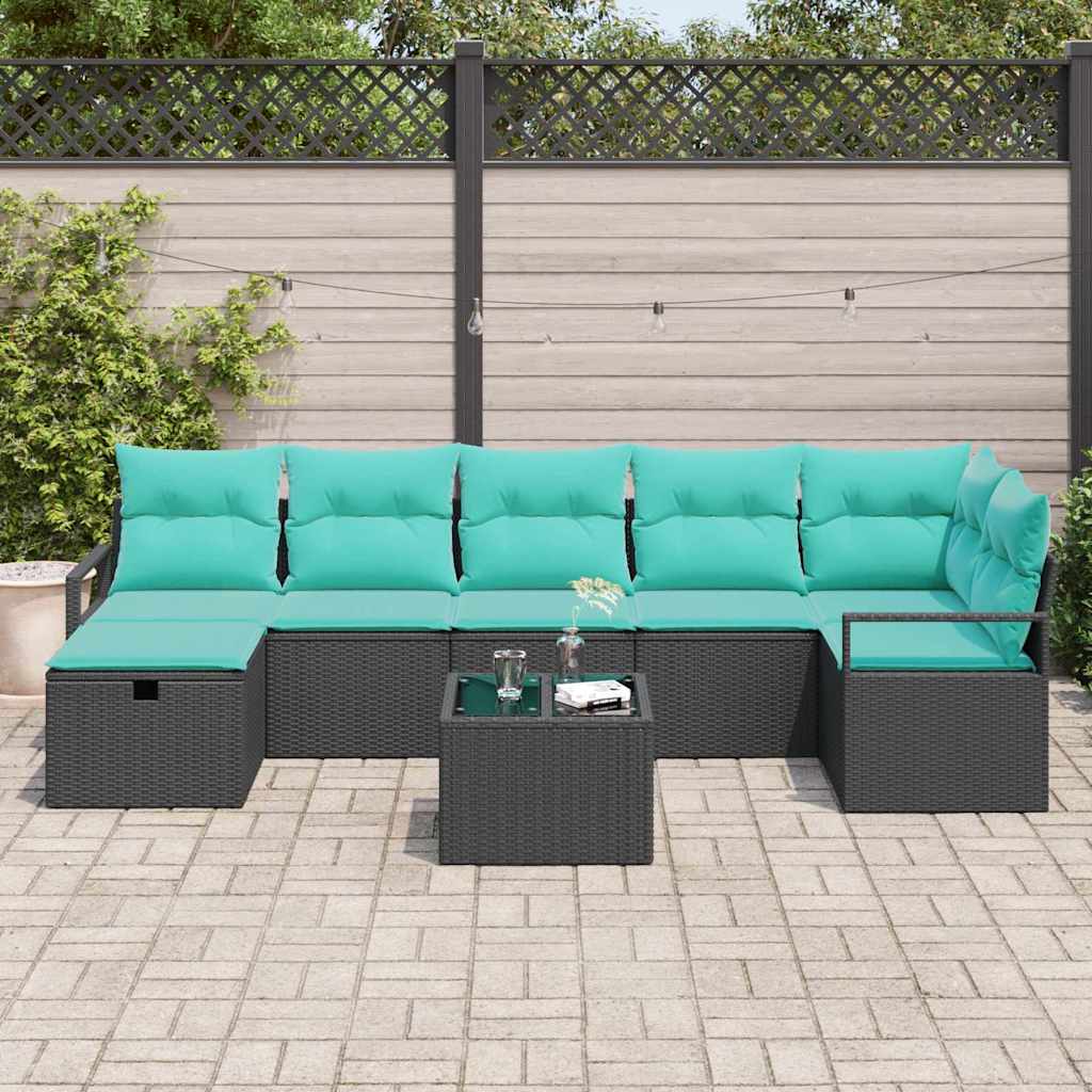 vidaXL Zestaw Sof z poduszką 8 pcs Czarny i Turkusowy polirattan