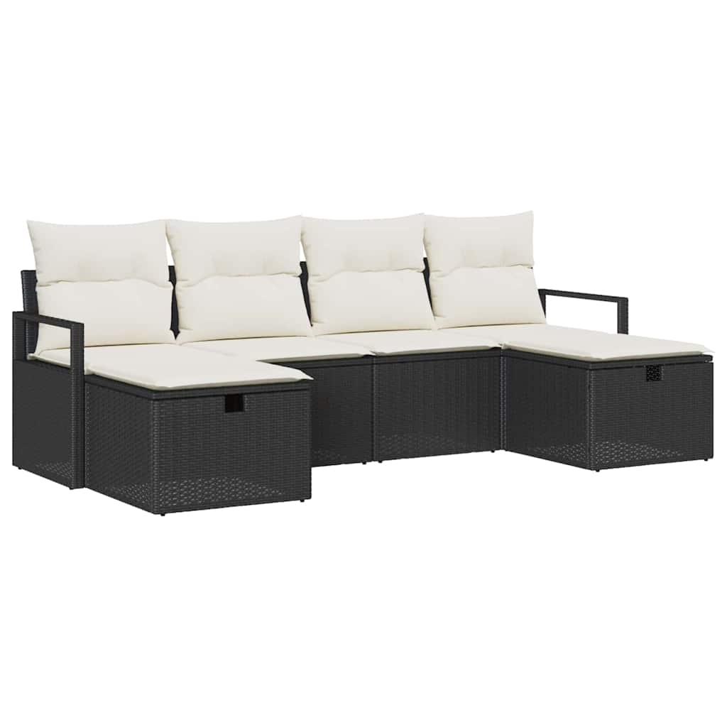 vidaXL Zestaw Sof z poduszką 6 pcs Czarny i kremowy polirattan