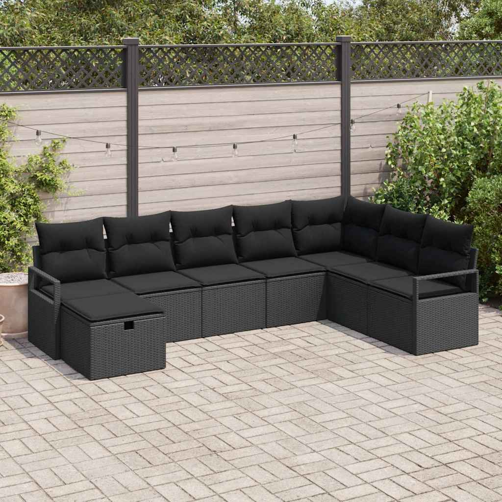 vidaXL Zestaw Sof z poduszką z przechowywaniem 8 pcs Czarny polirattan