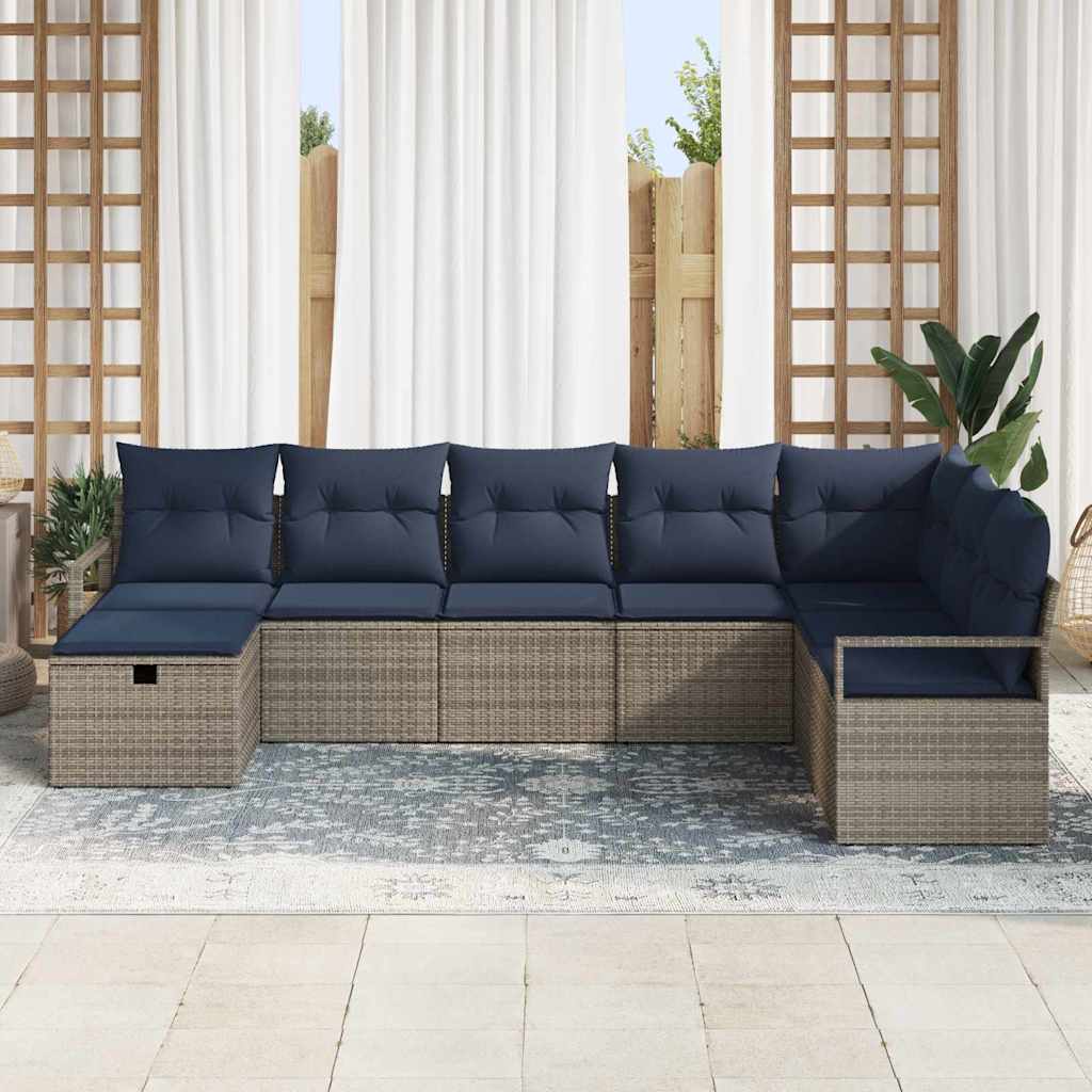 vidaXL Zestaw Sof z poduszką z przechowywaniem 8 pcs Szary polirattan