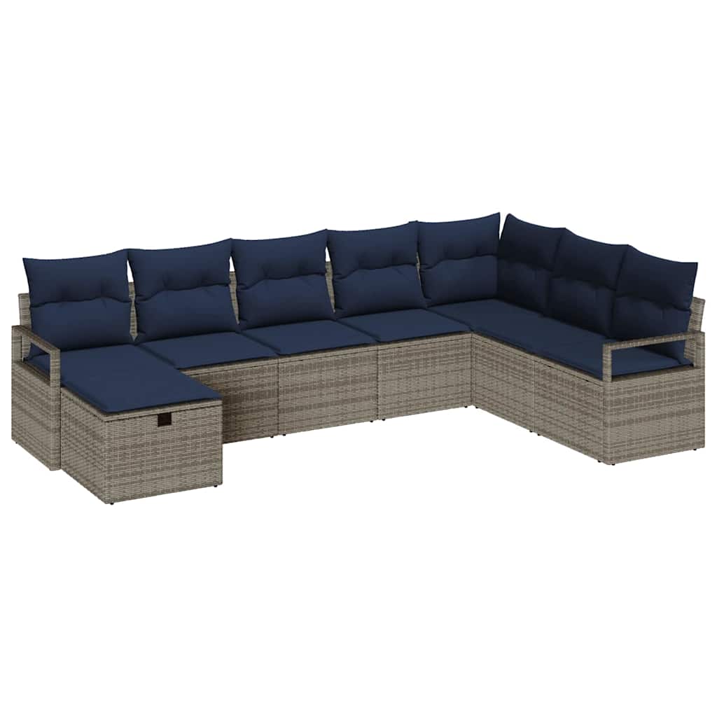 vidaXL Zestaw Sof z poduszką z przechowywaniem 8 pcs Szary polirattan