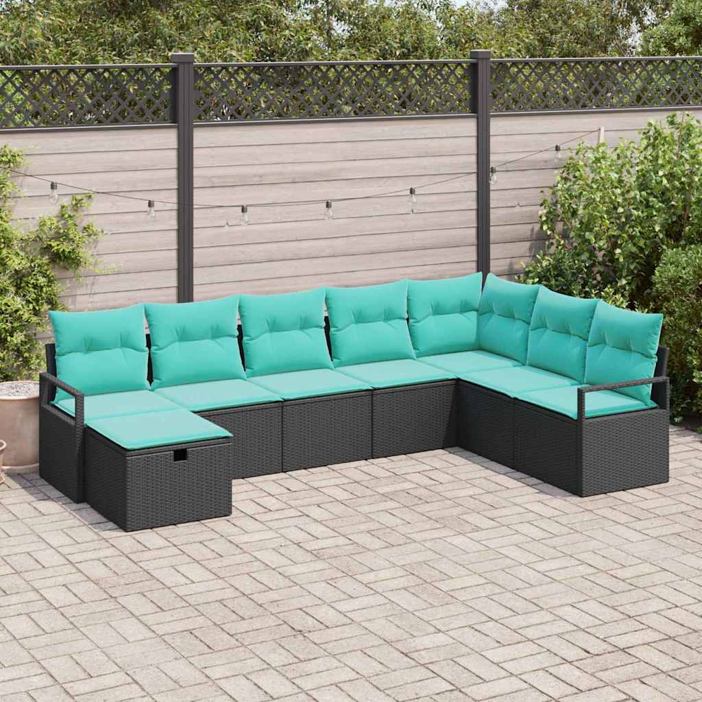 vidaXL Zestaw Sof z poduszką z przechowywaniem 8 pcs Czarny polirattan