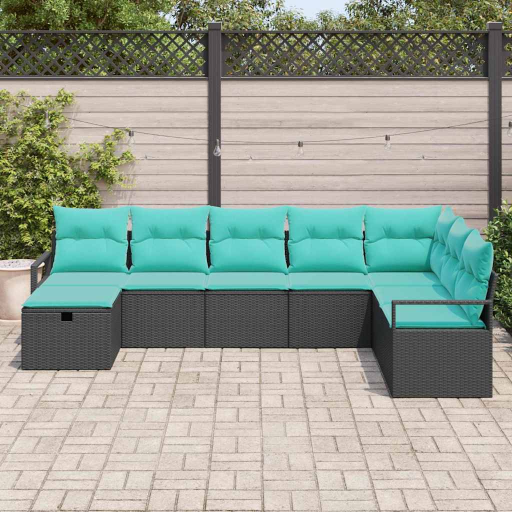 vidaXL Zestaw Sof z poduszką z przechowywaniem 8 pcs Czarny polirattan