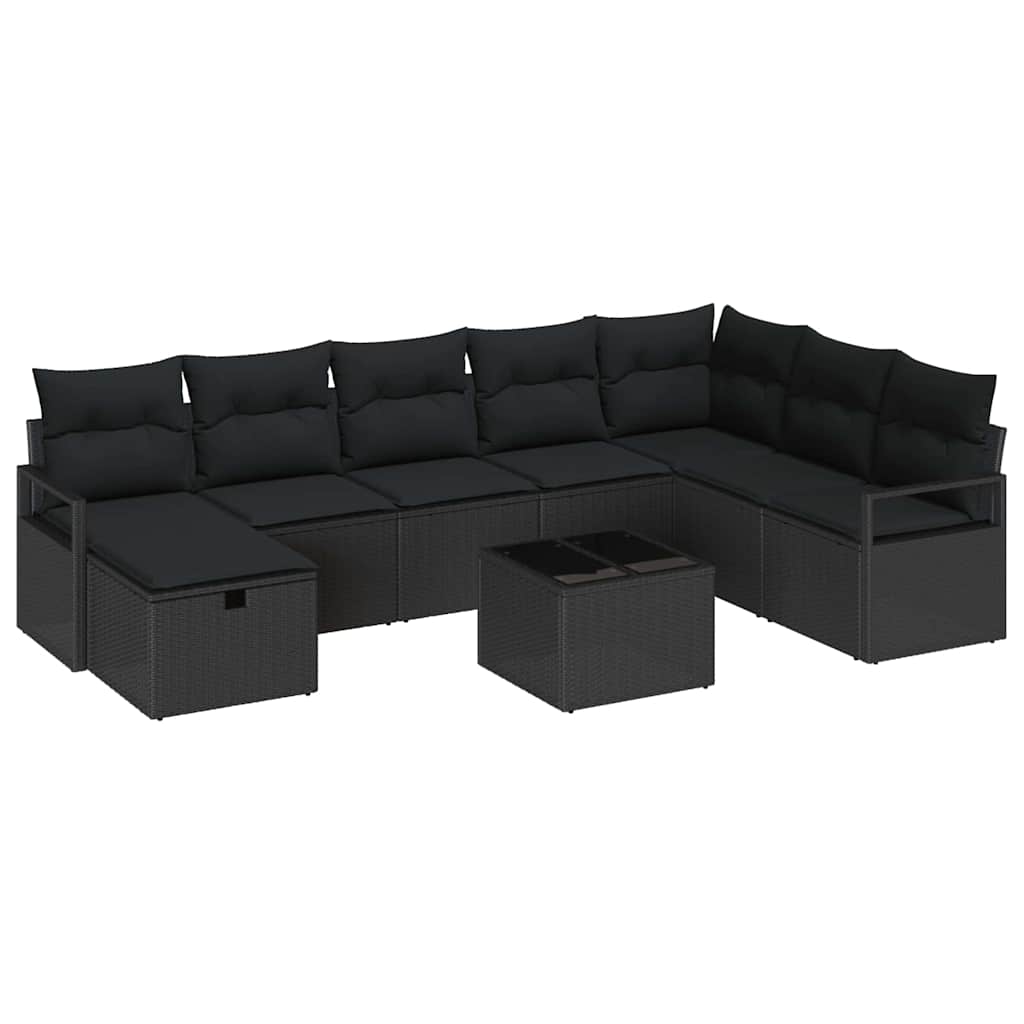 vidaXL Zestaw Sof z poduszką z przechowywaniem 9 pcs Czarny polirattan